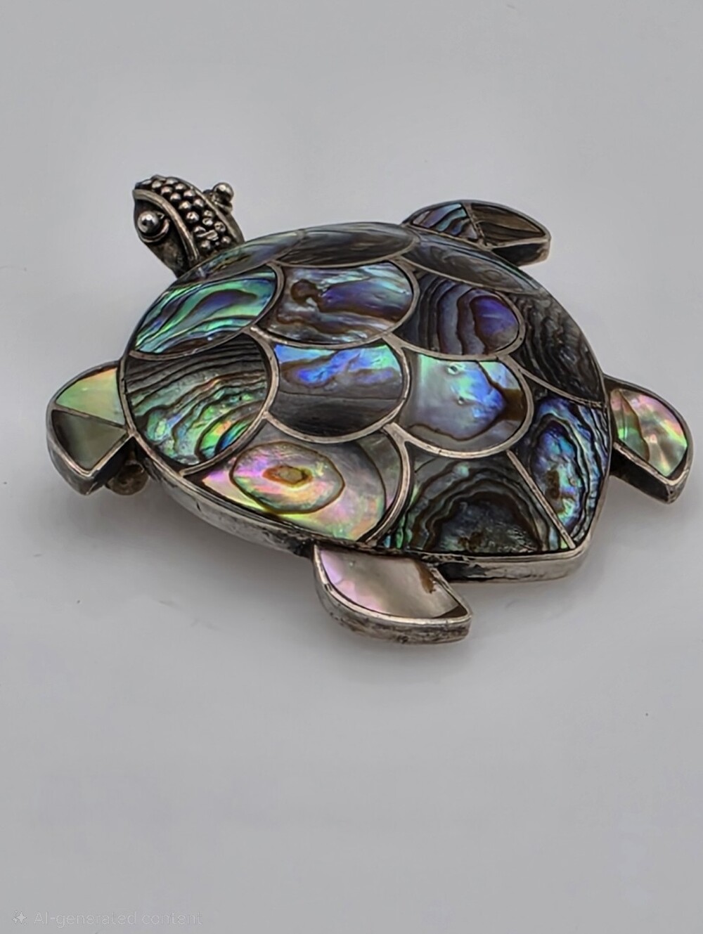 Sterling Silver .925 Vintage Abalone Inlay Sea Turtle Brooch